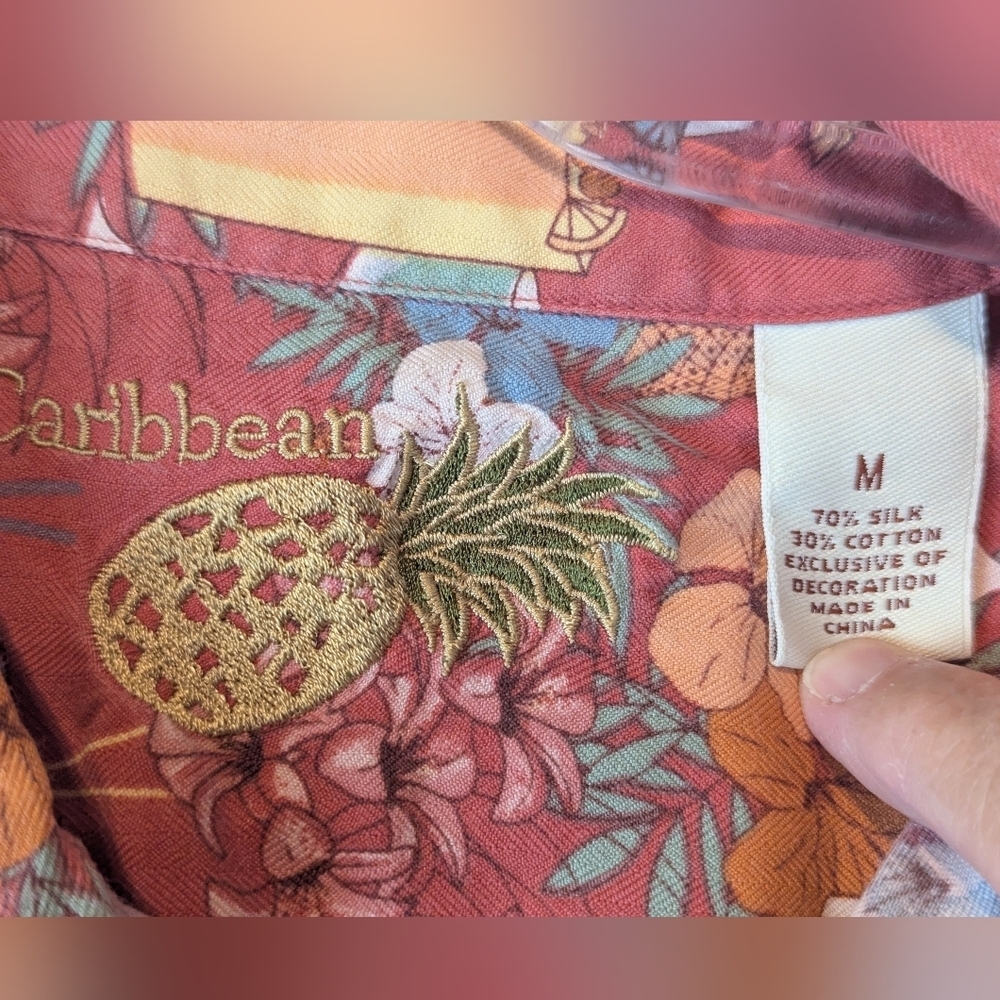 Caribbean Medium Silk/Cotton Blend Hawaiian Button Down Shirt Ukulele Margaritas - Picture 3 of 10